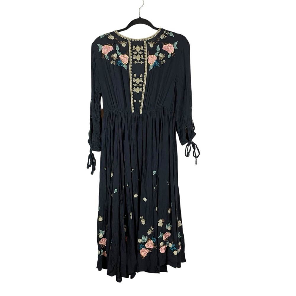 Free People Enchanted Forest Black Embroidered Floral Boho Midi Dress Size Small - Picture 15 of 16